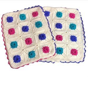 Set of 2 Vintage Granny Square Pillow Covers